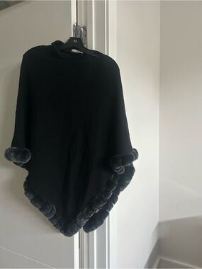 La Fiorentina Black Fur-Trim Cape Real Fur